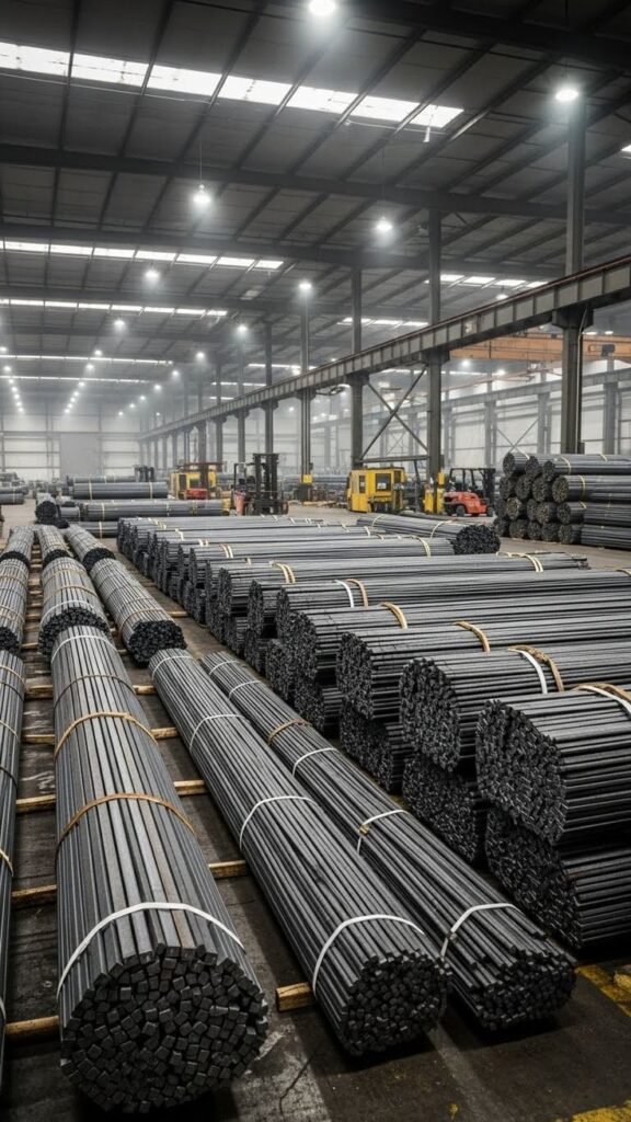 Склад металлопроката — арматура и балки
